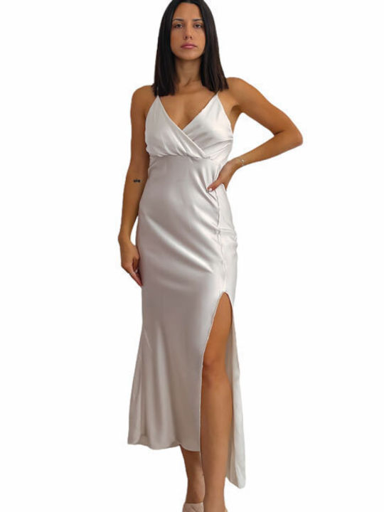 Chica Summer Maxi Evening Dress Slip Dress Satin Wrap Beige