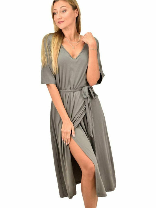 First Woman Summer Midi Dress Wrap Gray