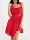 DOT Καλοκαιρινό Mini Φόρεμα με Βολάν Κόκκινο