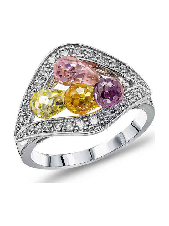 Kiriakos Gofas Ring with Stones made of White gold 14K