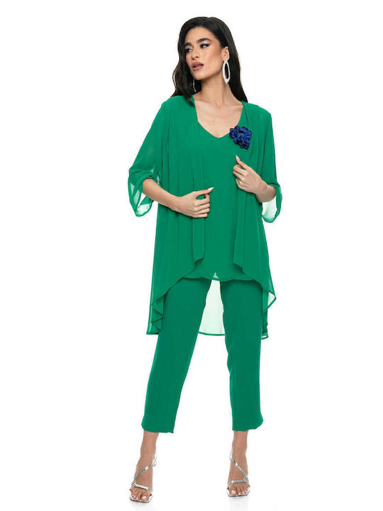 RichgirlBoudoir Women's Green Set with High-waisted Trousers