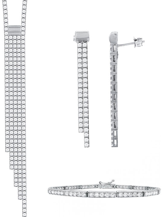 Kiriakos Gofas Set with Necklace , Earrings & Bracelet from White Gold 14K with Stones