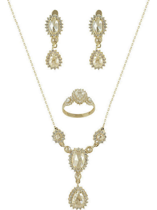 Kiriakos Gofas Set with Necklace , Earrings & Ring from Gold 14K with Stones