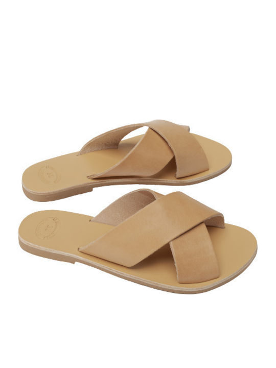 Philio Handmade Leather Crossover Women's Sandals Beige