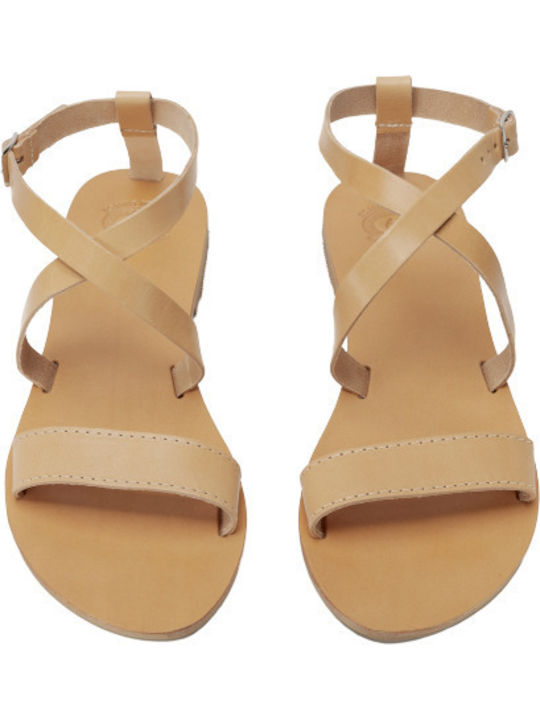 Philio Leder Damen Flache Sandalen in Beige Farbe