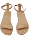 Leather Women's Flat Sandals with Strap in Beige Color