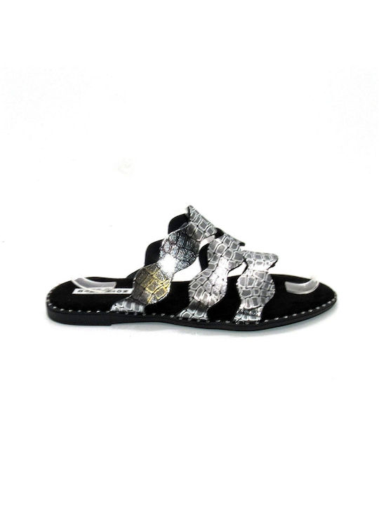 Santorini Sandals Leder Damen Flache Sandalen in Schwarz Farbe