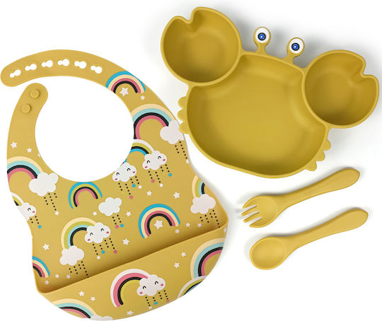 Queen Mother Feeding Set Rainbow - Καβουράκι made of Silicone with Non-Slip Base Yellow 4pcs for 6+ months