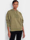 Damen Sweatshirt French Terry mit Kapuze Khaki