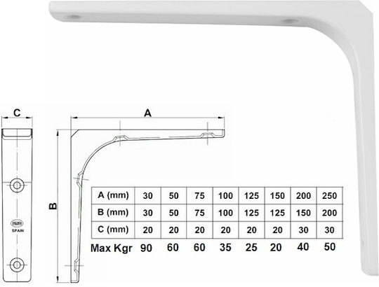 Amig Eckregal Schwere Ausführung Metallisch in Weiß Farbe 150x125mm 1Stück 8083