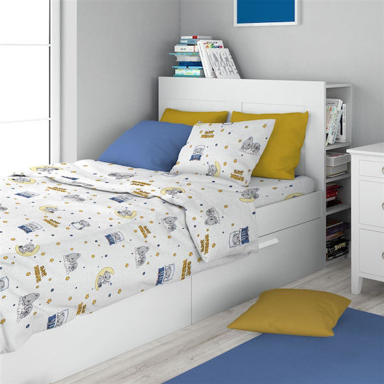 Dimcol Set Cearceaf Pentru Copii Single Alb-Cer Albastru