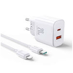 Joyroom Încărcător cu Port USB-A și Port USB-C și Cablu USB-C - Lightning 20W Livrarea energiei / Încărcare rapidă 3.0 Albς (JR-TCF05)