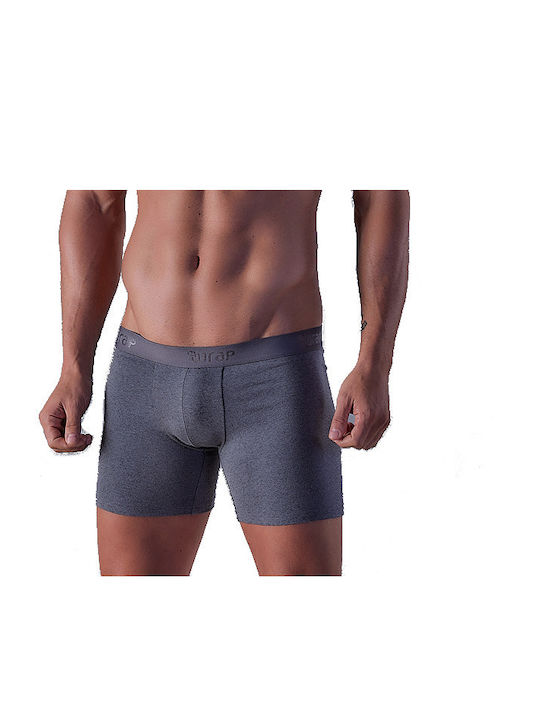 CuWrap men's boxer shorts grey anthracite with long leg & external elastic. (Ref: 21106)