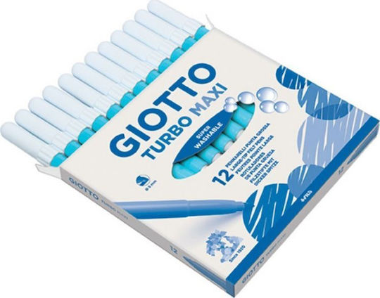 Giotto Turbo Maxi Γαλάζιοι Μαρκαδόροι Ζωγραφικής Χονδροί, Πλενόμενοι Σετ 12τμχ