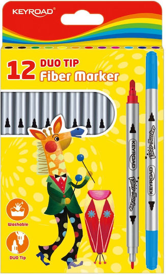 Keyroad Duo Tip Fiber Marker Μαρκαδόροι Ζωγραφικής 2mm Λεπτοί Σετ 12 χρώματα