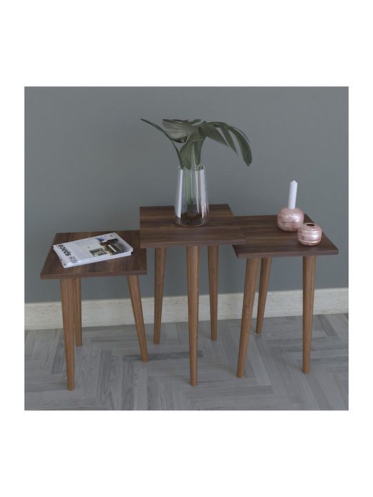 Square Side Table Zuri Wooden Brown 3 Pieces M33xW33xH52cm