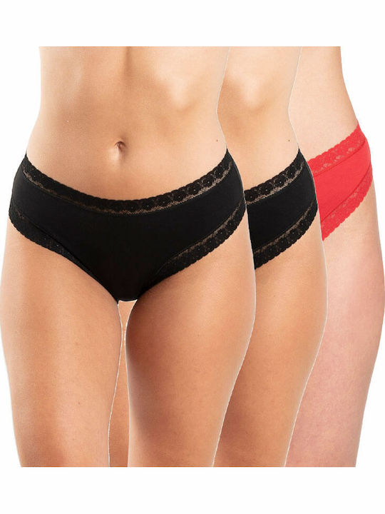 Damen Slip 3Pack mit Spitze Schwarz