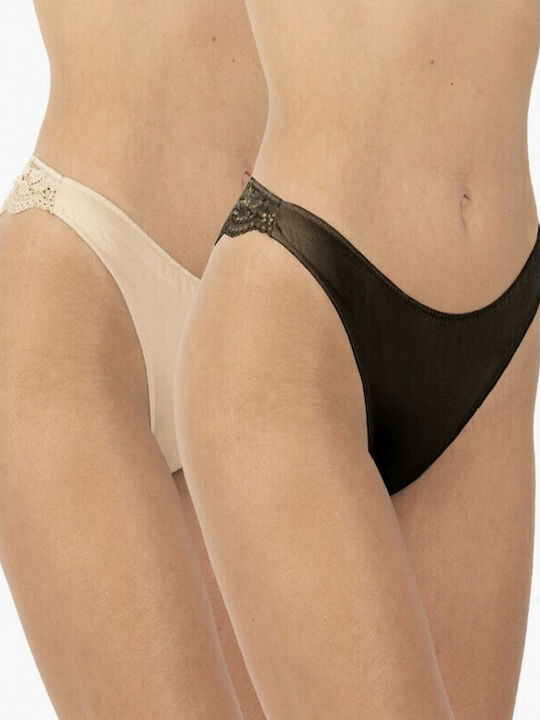 A.A UNDERWEAR Damen Brasilien 2Pack mit Spitze Black / Beige