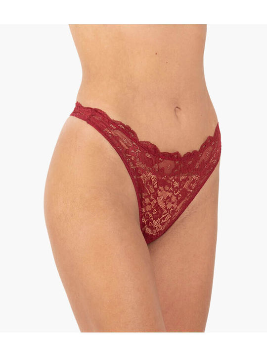 A.A UNDERWEAR Women's String with Lace Burgundy