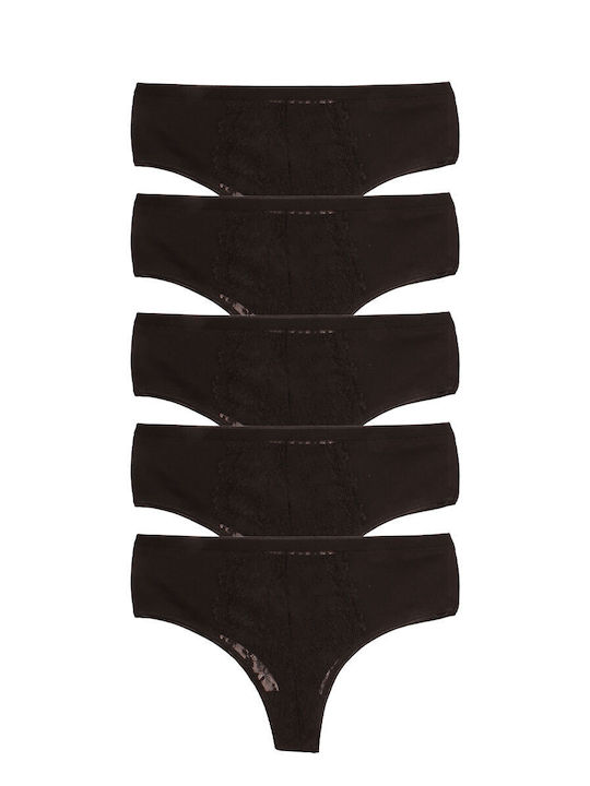 Sexen Ψηλόμεσα Γυναικεία String MultiPack με Δαντέλα Μαύρα