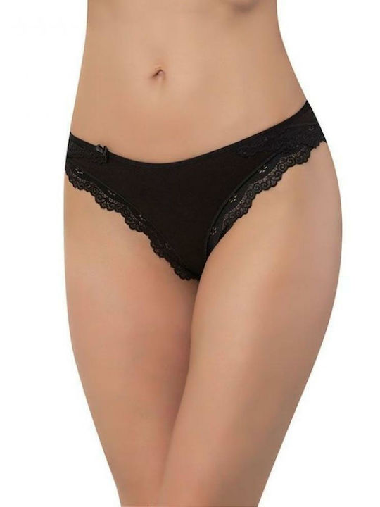 Sexen Βαμβακερό Γυναικείο Slip με Δαντέλα Μαύρο