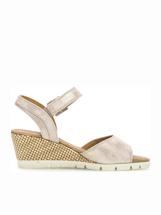 Gabor Women's Leather Ankle Strap Platforms Beige