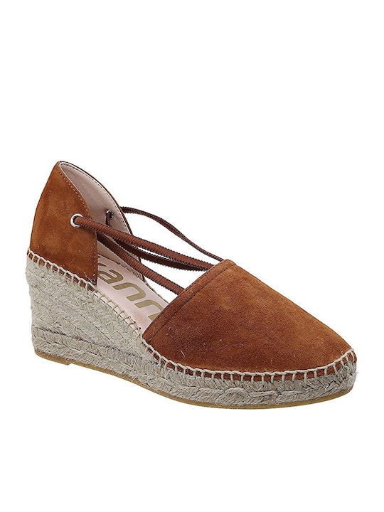 Women's Leather Platform Espadrilles Tabac Brown