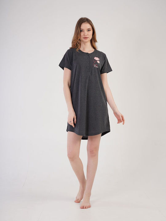 Vienetta Secret Summer Cotton Women's Nightdress Gray