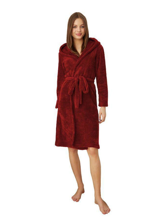 Siyah Inci De iarnă Pentru Femei Fleece Halat Burgundy