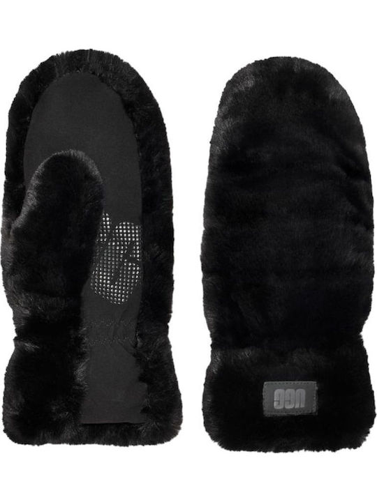Quilted Faux Fur Mitten Μαύρα Γυναικεία Γάντια με Γούνα