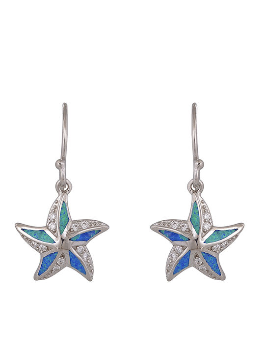 Sava Jewellery Dangle Clip-On Earrings in Silver with Blue Stones