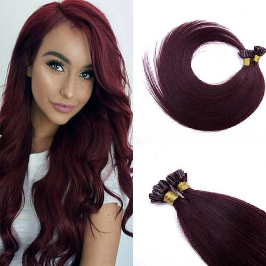 Extensie Keratin Cu Păr Uman Remy În Culoare Roșu Întunecat 99J 50cm Nr 99J