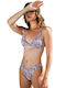 Bikini Set Triangle Top & Slip Bottom White Animal Print