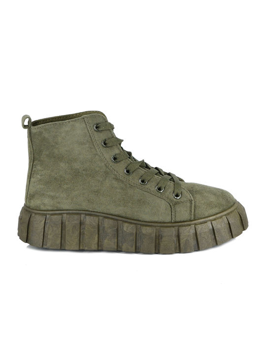 Malesa Women's Suede Combat Boots Green