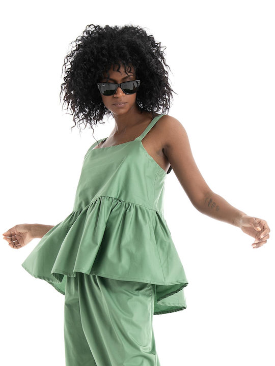 Collectiva Noir Women's Summer Blouse Sleeveless Green