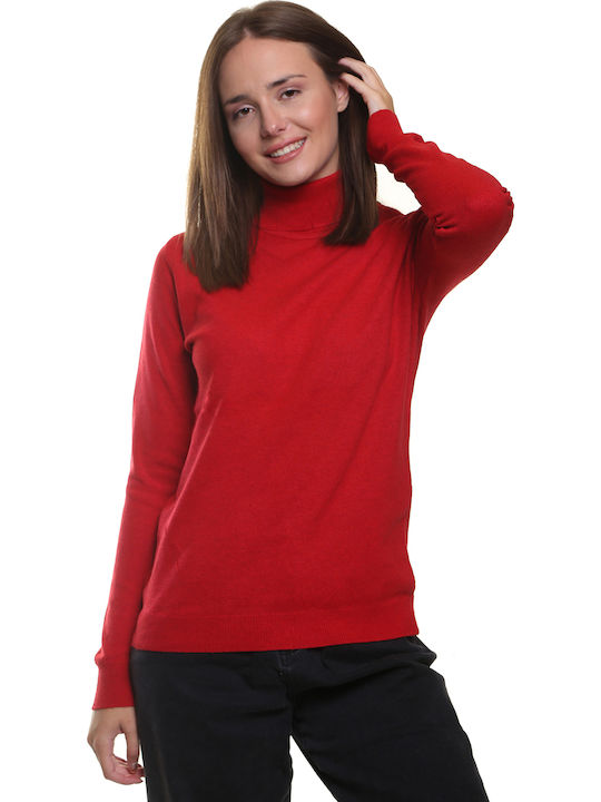 Vera Women's Blouse Long Sleeve Turtleneck Red