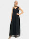 Maxi Evening Dress Open Back with Mesh Black