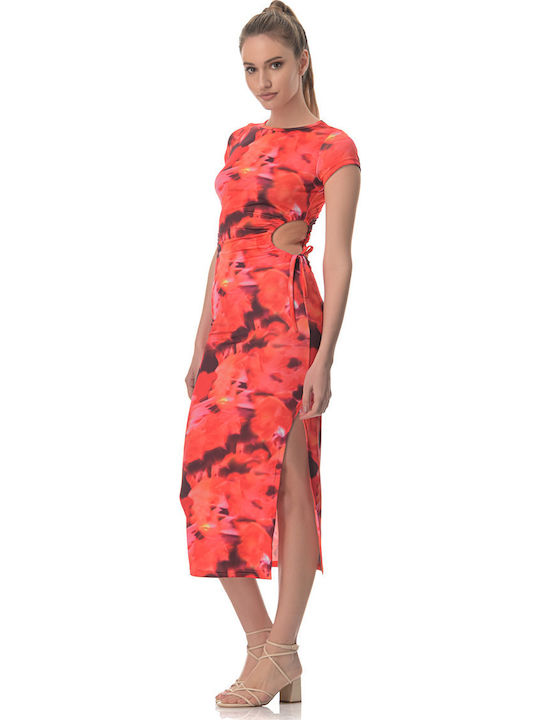 Summer Midi Evening Dress with Tearing Orange