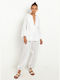 Greek Archaic Kori Summer Linen Tunic Long Sleeve White