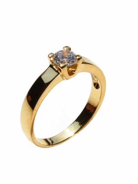 Bizoutaki Single Stone Ring Made of Gold Plated Silver with Zircon