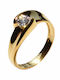 Bizoutaki Single Stone Ring Made of Gold Plated Silver with Zircon
