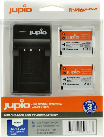 Jupio Jupio Kit: 2x Battery Olympus Li-40B/Li-42B 650mAh + USB Single Charger