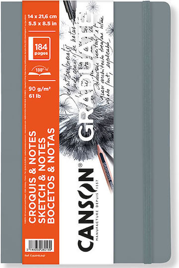 Canson Notebook 92 Sheets A5 with Elastic Gray