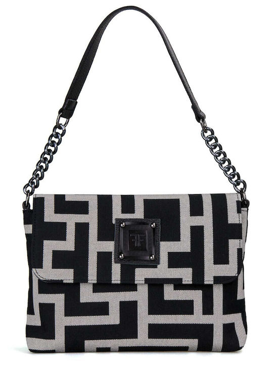 Υφασμάτινη Γυναικεία Τσάντα Ώμου Light Grey Black