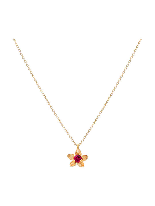 LifeLikes Birthstone Κολιέ με σχέδιο Λουλούδι Επιχρυσωμένο