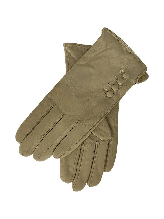 Women's Leather Gloves with Fur Beige