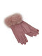 Women's Leather Touch Gloves with Fur Pink