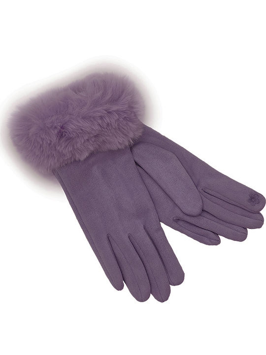 Μωβ Γυναικεία Δερμάτινα Γάντια Αφής
