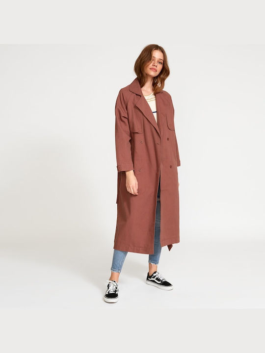 RVCA Women's Midi Gabardine with Buttons Brown