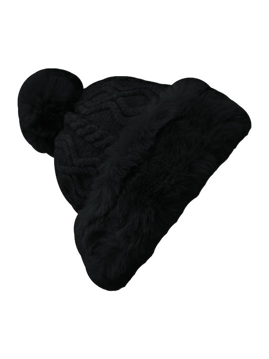 Fleece Beanie Cap with Braid Black
